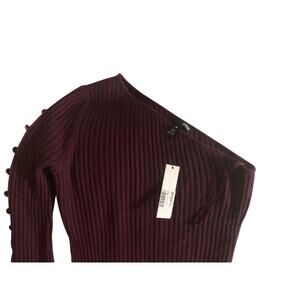 Aqua Cashmere sweater Small Burgundy, shoulderless, style, bell sleeve